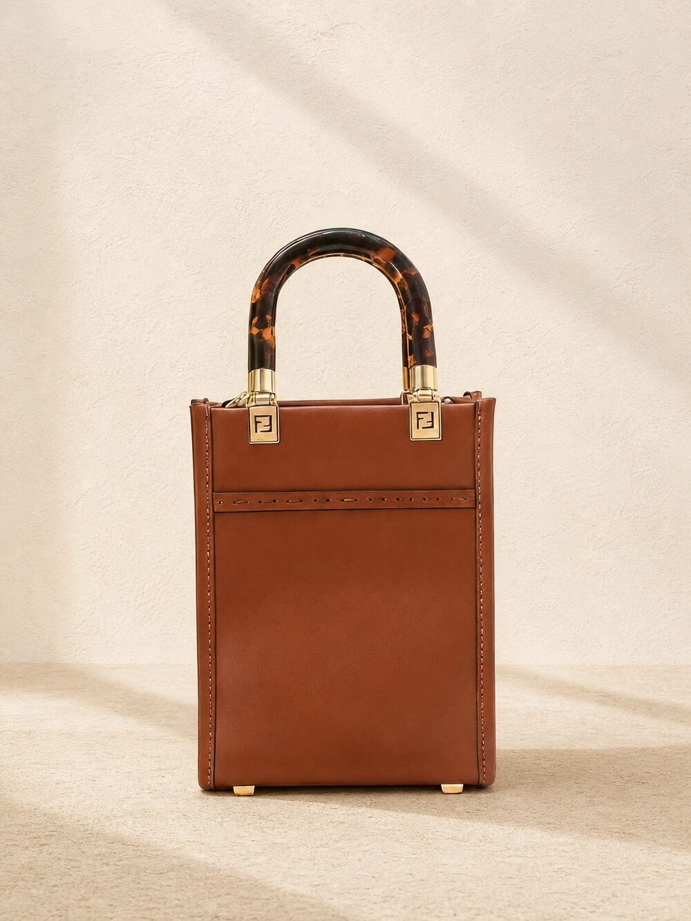 Fendi Sunshine Mini Brown Calfskin Top Handle Shopper - Picture 3 of 9